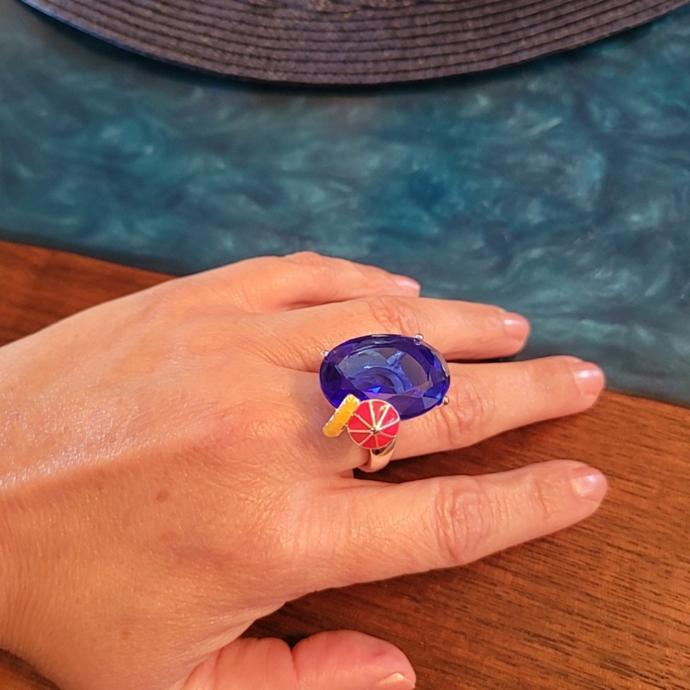 Blue Cocktail Ring, adjustable - Picture 2 of 3